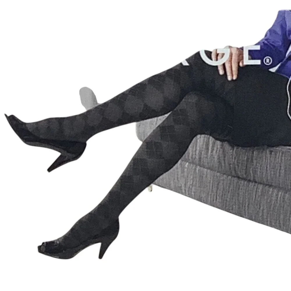 George Pattern Control-Top Tights Black Smooth‎ Flat-Seams Soft Comfortable Plus